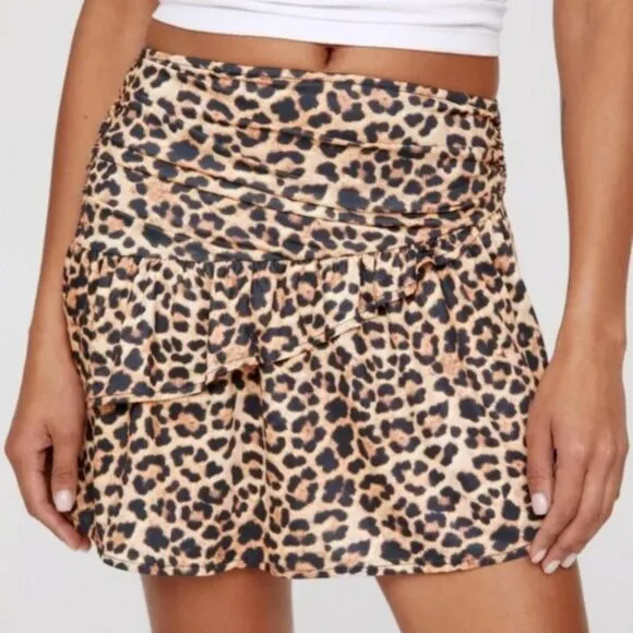 Nasty Gal Asymmetrical Leopard Print Ruffle Skirt