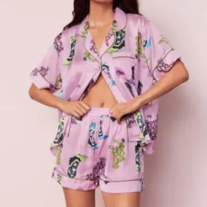 Nasty Gal Satin Cowboy Boots Pajama Shorts Set  NWT