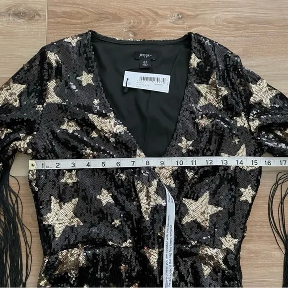Nasty Gal Star Sequin Plunge Neck Fringe Dress 6