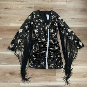 Nasty Gal Star Sequin Plunge Neck Fringe Dress 6