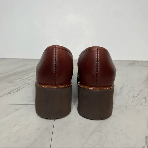 Naturalizer Desi Brown Leather Heeled Chain Detail Loafer 6M