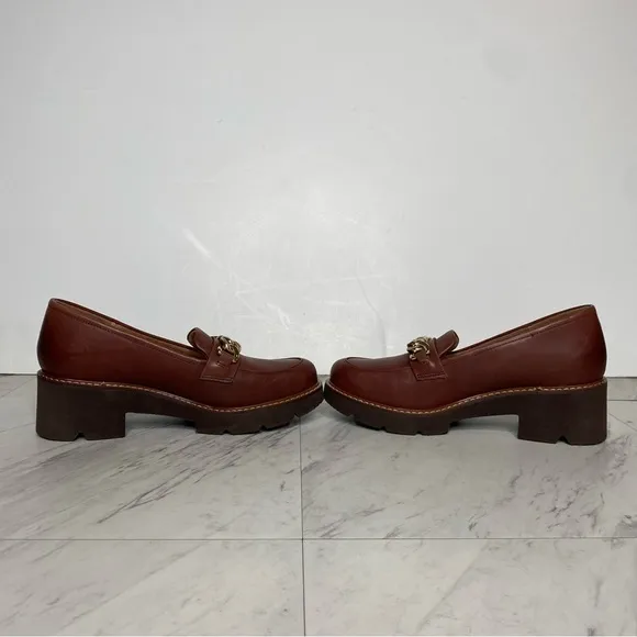 Naturalizer Desi Brown Leather Heeled Chain Detail Loafer 6M