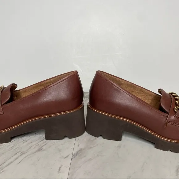 Naturalizer Desi Brown Leather Heeled Chain Detail Loafer 6M