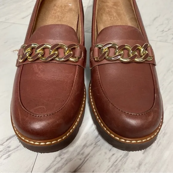 Naturalizer Desi Brown Leather Heeled Chain Detail Loafer 6M