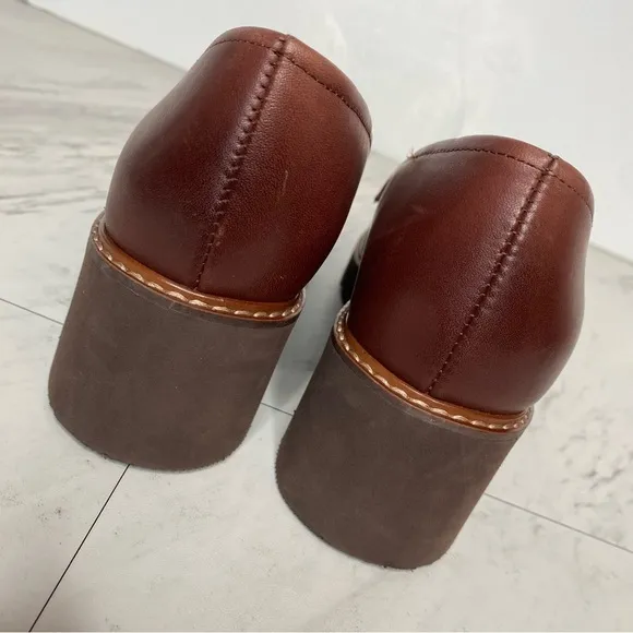 Naturalizer Desi Brown Leather Heeled Chain Detail Loafer 6M