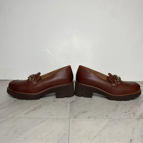 Naturalizer Desi Brown Leather Heeled Chain Detail Loafer 6M