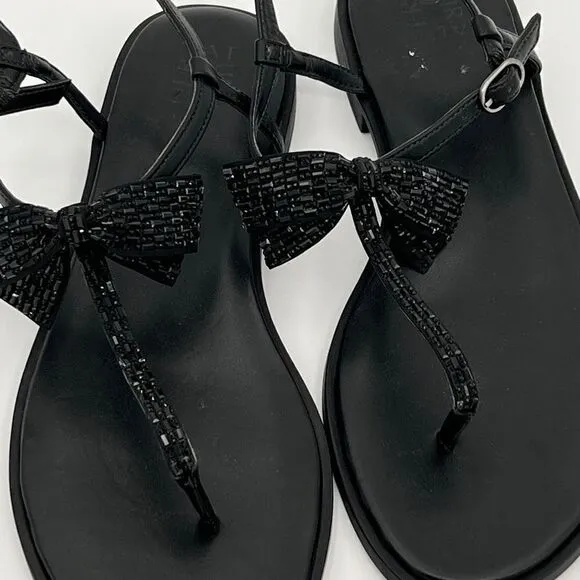 NATURALIZER Florita Bow Sandals Black Satin Stones size 12 Flat Sling Back