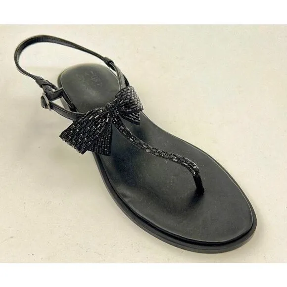 NATURALIZER Florita Bow Sandals Black Satin Stones size 12 Flat Sling Back
