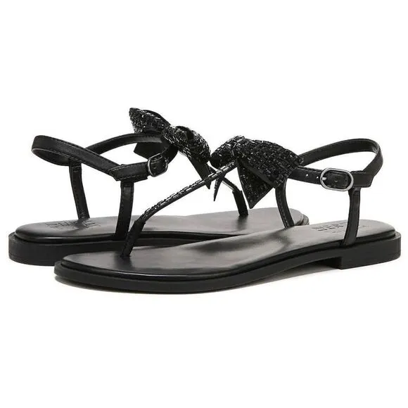 NATURALIZER Florita Bow Sandals Black Satin Stones size 12 Flat Sling Back