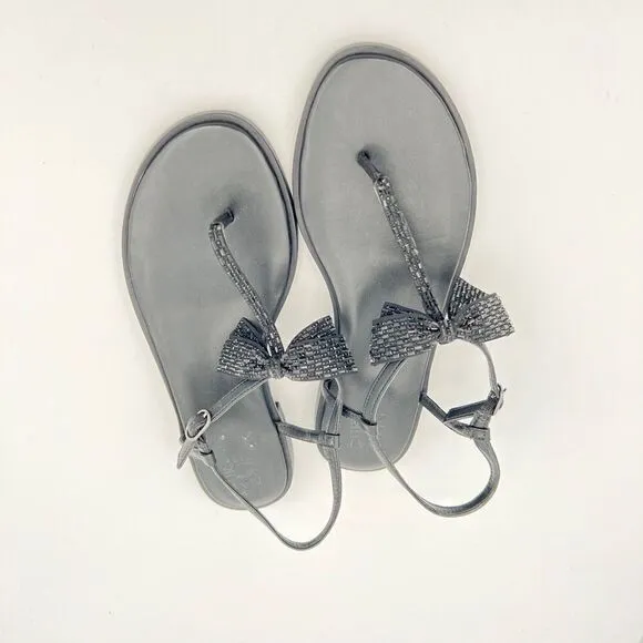 NATURALIZER Florita Bow Sandals Black Satin Stones size 12 Flat Sling Back