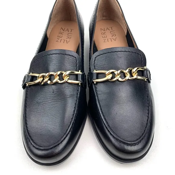 Naturalizer Loafers Sawyer Chain Horse Bit Slip On Flats Black Leather Size 7 W