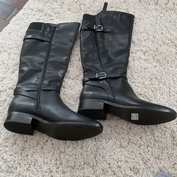 Naturalizer Sahara black classic riding boots w round toe &amp; side zip size 11 NWT