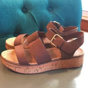 Naturalizer- Womens Brown leather Strappy Cork platform sandals Brooke Sz.9
