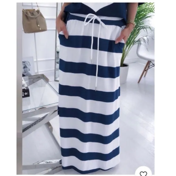 Nautical Navy and White Striped Skirt and top set xl