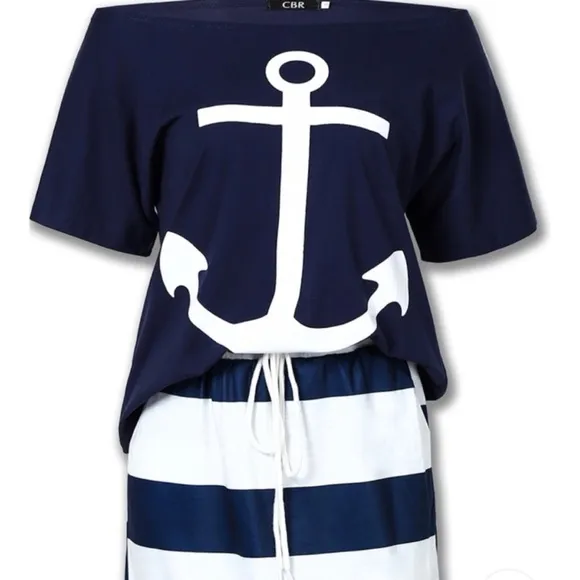 Nautical Navy and White Striped Skirt and top set xl
