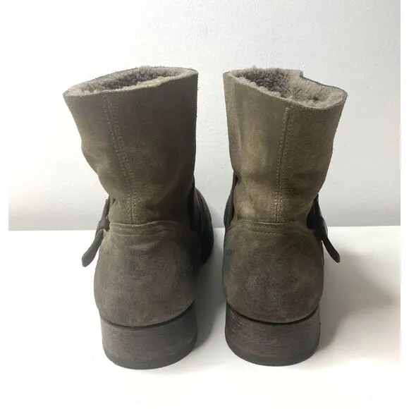 NDC Made By Hand Brown Suede Distressed Buckle Lined Ankle Boots Boho Grunge 40