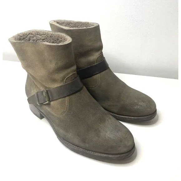 NDC Made By Hand Brown Suede Distressed Buckle Lined Ankle Boots Boho Grunge 40