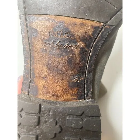 NDC Made By Hand Brown Suede Distressed Buckle Lined Ankle Boots Boho Grunge 40