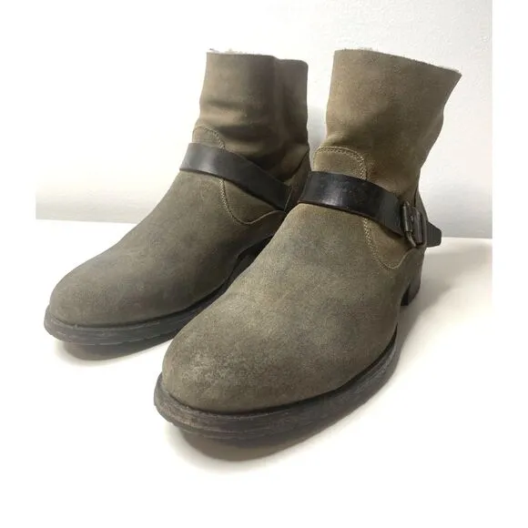 NDC Made By Hand Brown Suede Distressed Buckle Lined Ankle Boots Boho Grunge 40