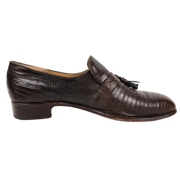 Nettleton Century Vintage Brown Teju Lizard Slip On Loafers Men's Size 12 AAA