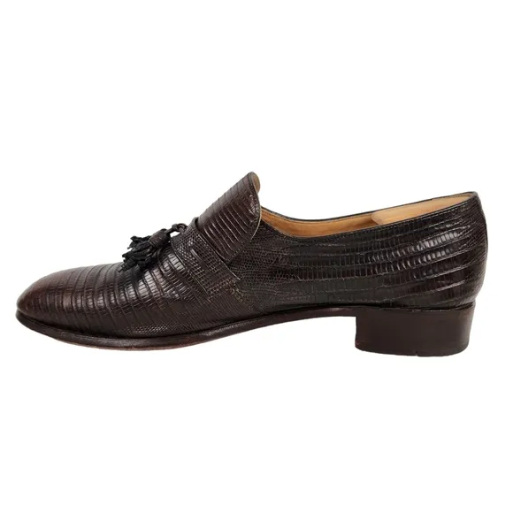 Nettleton Century Vintage Brown Teju Lizard Slip On Loafers Men's Size 12 AAA