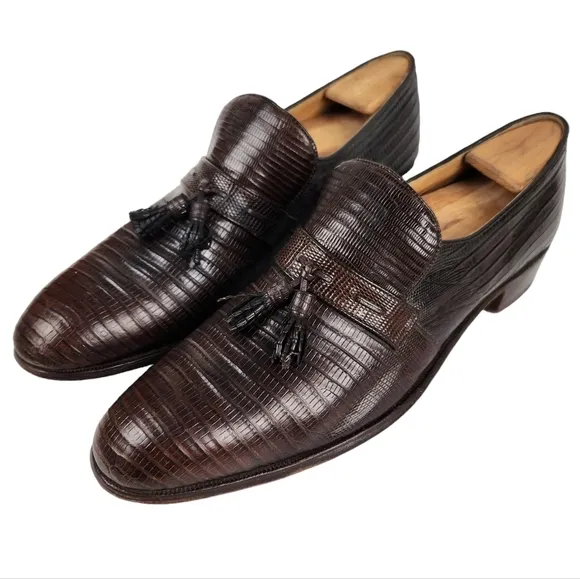 Nettleton Century Vintage Brown Teju Lizard Slip On Loafers Men's Size 12 AAA