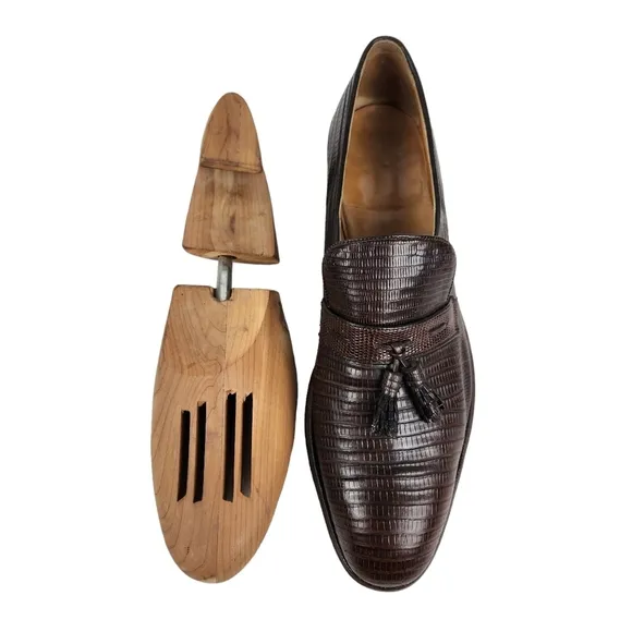 Nettleton Century Vintage Brown Teju Lizard Slip On Loafers Men's Size 12 AAA