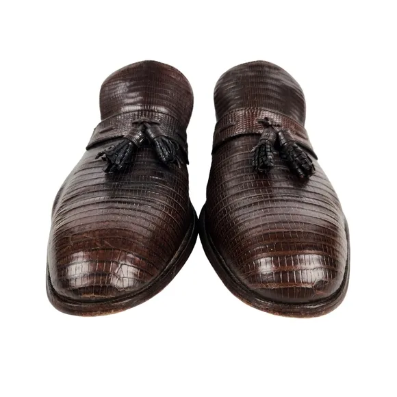 Nettleton Century Vintage Brown Teju Lizard Slip On Loafers Men's Size 12 AAA