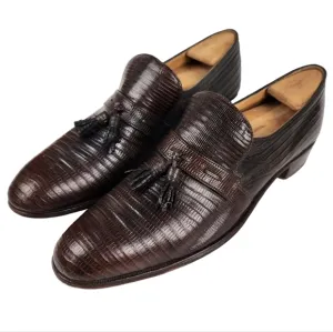 Nettleton Century Vintage Brown Teju Lizard Slip On Loafers Men's Size 12 AAA