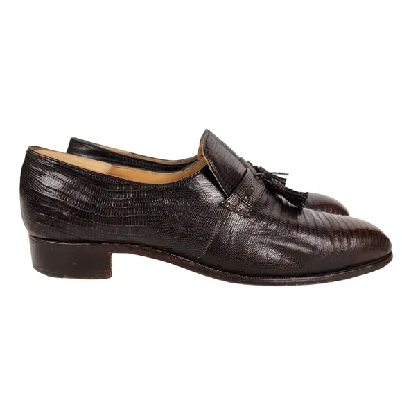 Nettleton Century Vintage Brown Teju Lizard Slip On Loafers Men's Size 12 AAA