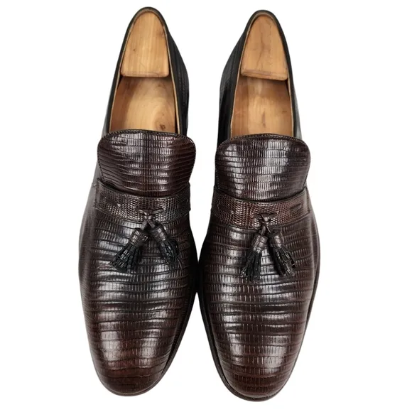 Nettleton Century Vintage Brown Teju Lizard Slip On Loafers Men's Size 12 AAA