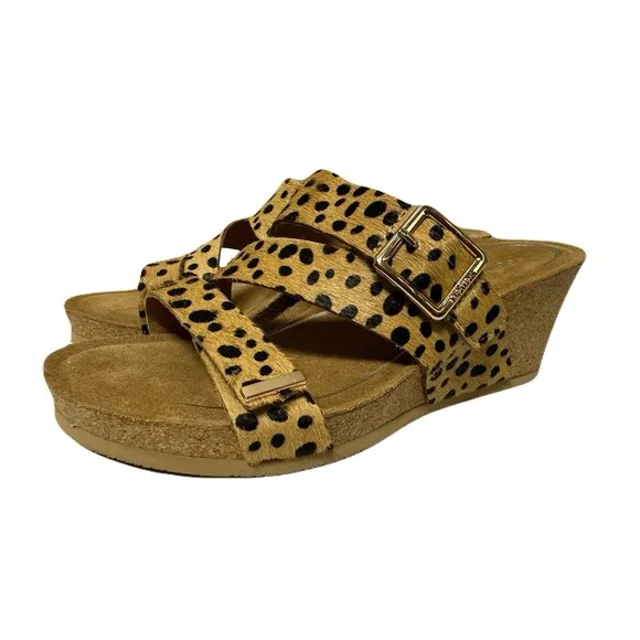 NEW Aetrex Womens Size 6 EU 36 Cheetah Kimmy Cork Wedge Arch Support Sandals