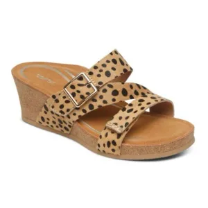 NEW Aetrex Womens Size 6 EU 36 Cheetah Kimmy Cork Wedge Arch Support Sandals