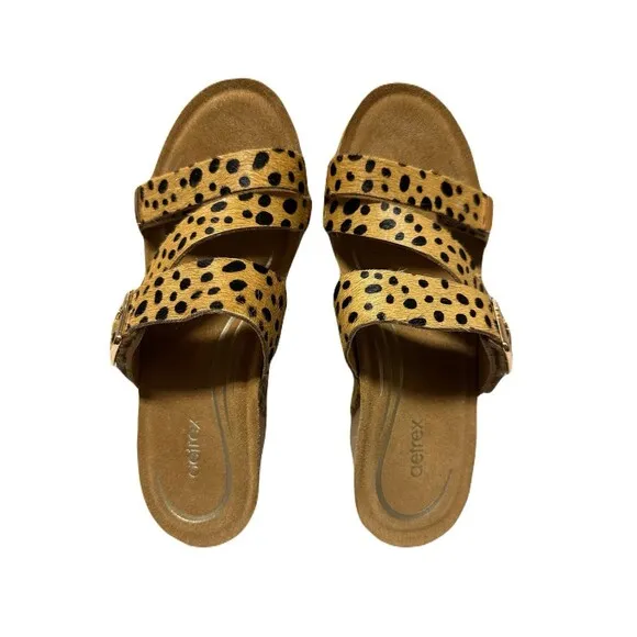 NEW Aetrex Womens Size 6 EU 36 Cheetah Kimmy Cork Wedge Arch Support Sandals