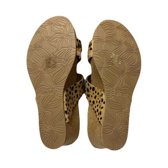 NEW Aetrex Womens Size 6 EU 36 Cheetah Kimmy Cork Wedge Arch Support Sandals