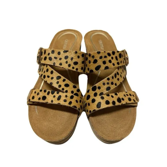 NEW Aetrex Womens Size 6 EU 36 Cheetah Kimmy Cork Wedge Arch Support Sandals