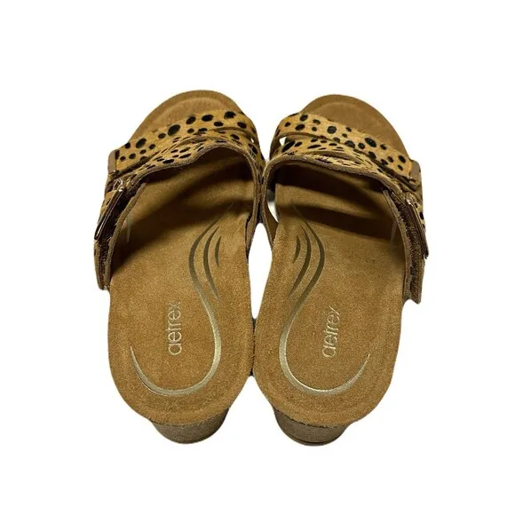 NEW Aetrex Womens Size 6 EU 36 Cheetah Kimmy Cork Wedge Arch Support Sandals