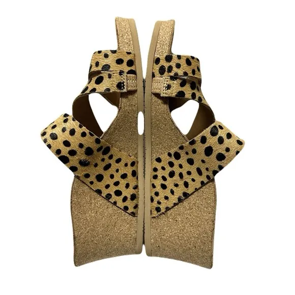 NEW Aetrex Womens Size 6 EU 36 Cheetah Kimmy Cork Wedge Arch Support Sandals
