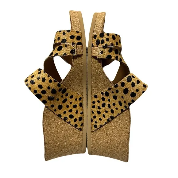 NEW Aetrex Womens Size 6 EU 36 Cheetah Kimmy Cork Wedge Arch Support Sandals