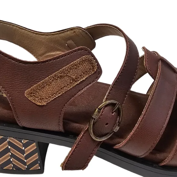 New Alegria Tasia Leather Chunky Heel Sandals Brown Size EU 42/ US 11.5-12