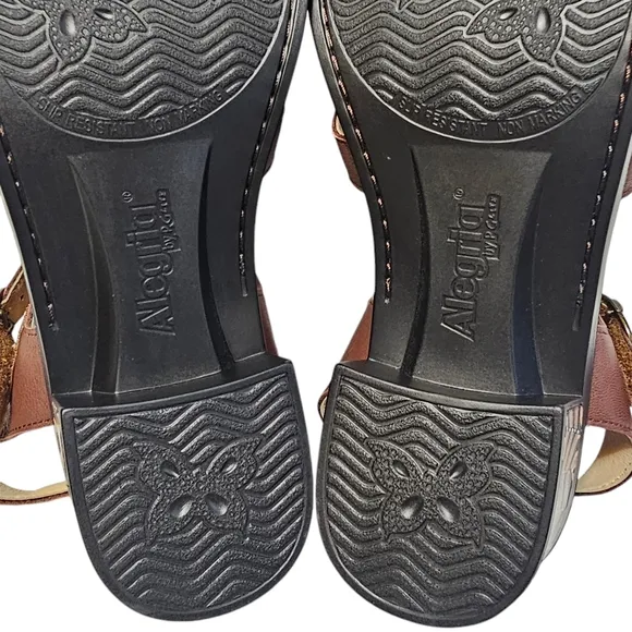 New Alegria Tasia Leather Chunky Heel Sandals Brown Size EU 42/ US 11.5-12