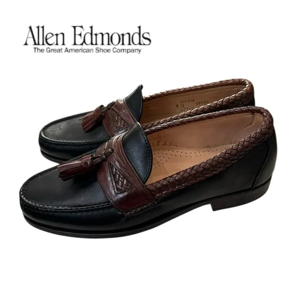 New Allen Edmonds Maxfield Black Brown Leather Slip-on Loafers 8  8D