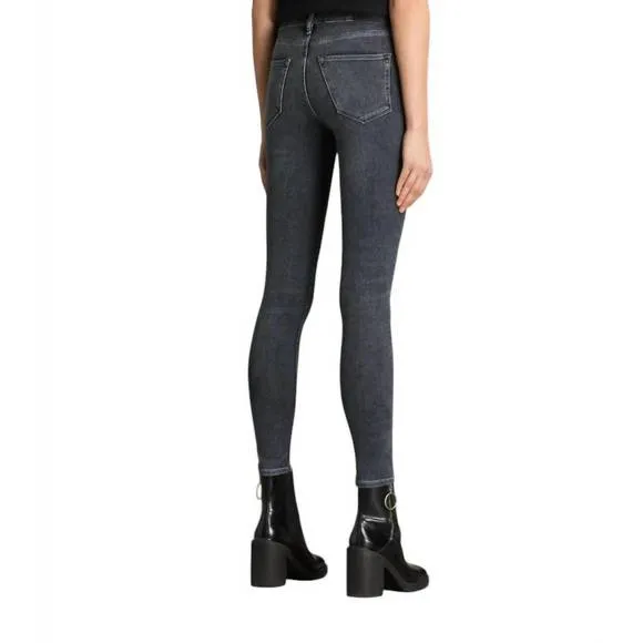 NEW ALLSAINTS eve stretch denim skinny jeans in raven black