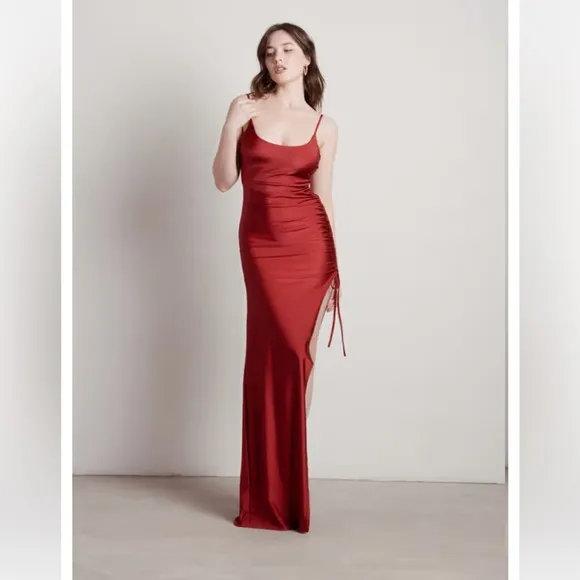 NEW &quot;Shining Star&quot; Red Ruched High Slit Maxi Dress