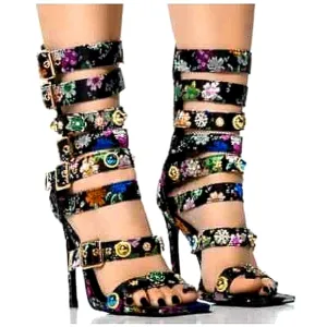 New AZALEA WANG BASE EMBELLISHED GLADIATOR SANDAL Size 10 Black