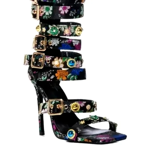 New AZALEA WANG BASE EMBELLISHED GLADIATOR SANDAL Size 10 Black