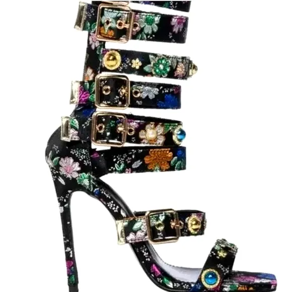 New AZALEA WANG BASE EMBELLISHED GLADIATOR SANDAL Size 10 Black
