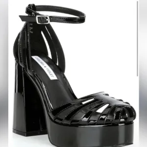 ✅New! Black Fisherman Chelsea and Violet Adrianna Patent Platform Dress Sandal