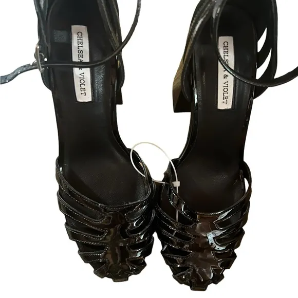✅New! Black Fisherman Chelsea and Violet Adrianna Patent Platform Dress Sandal