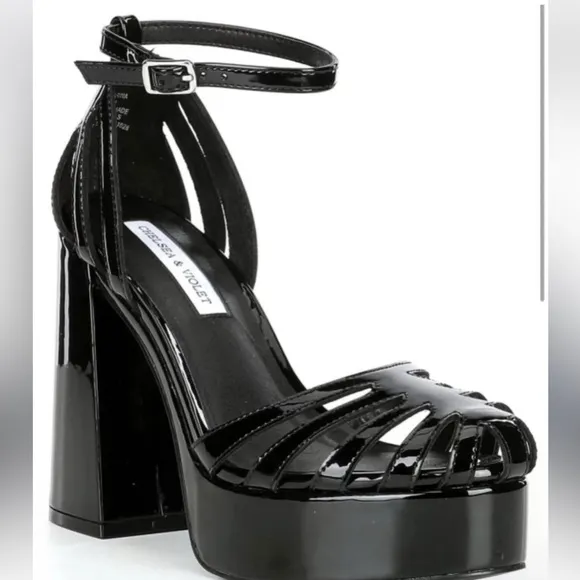 ✅New! Black Fisherman Chelsea and Violet Adrianna Patent Platform Dress Sandal
